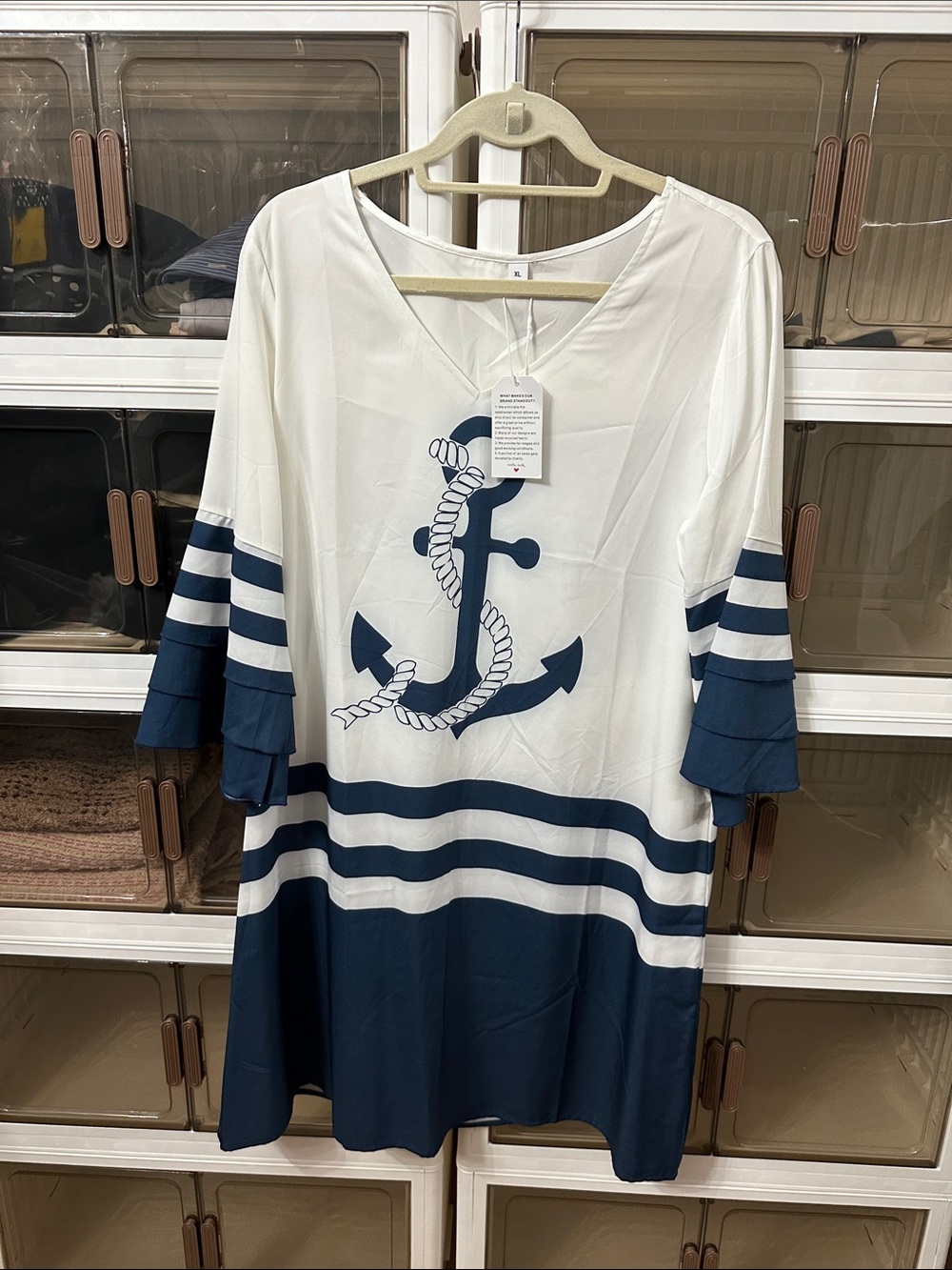 Nautical Anchor Tunic Dress in White and Navy